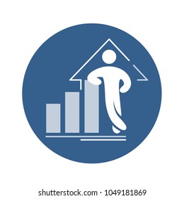 Success vector icon. Abstract stencil increasing graph with confident figure