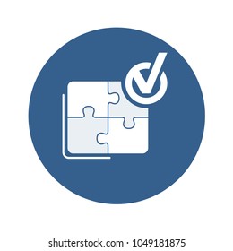 Success vector icon. Abstract stencil assembled puzzle with done tick