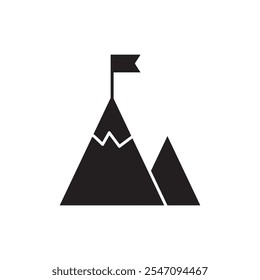 Icono del Vector del éxito, Ilustración vectorial de una montaña con la ilustración simple de la bandera para el Web y el App..eps