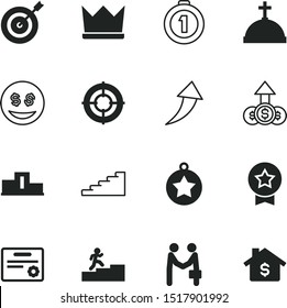 success vector icon set such as: cash, level, avatar, customer, bright, guarantee, monarch, increase, personal, authority, house, staff, sight, challenge, certification, stock, royalty, throne
