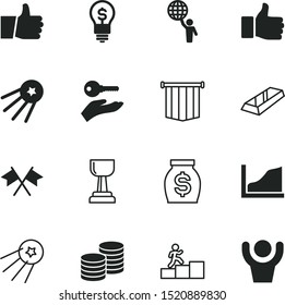 success vector icon set such as: bullion, confirmation, work, map, lightbulb, ladder, graph, globe, support, chart, stair, ingot, purchase, decoration, honor, social, mark, market, atlas