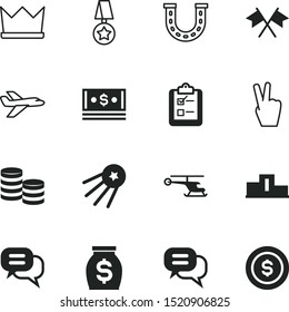 success vector icon set such as: space, test, achievement, traffic, plane, mission, start, airliner, stack, saving, champion, sell, shadow, direction, talisman, list, stage, horseshoe, bag