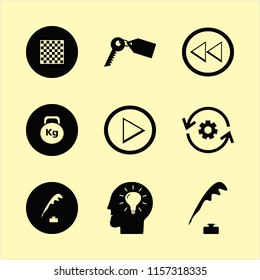 success vector icons set. with bulb head, left arrow, chess board and weight in set