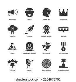 Success vector icons set, modern solid symbol collection, filled style pictogram pack. Signs, logo illustration.