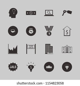 success vector icons set. with sale sign, medal, weight and dollar in set