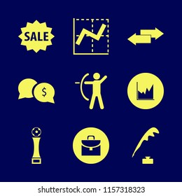 success vector icons set. with sale, money speech bubbles, left right arrows and archer in set