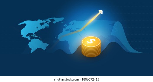 Success - Vector Illustration of Dollar Coins, Diagram and World Map - Business Design Concept