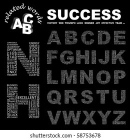 SUCCESS. Vector letter collection. Illustration with different association terms.