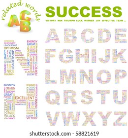 SUCCESS. Vector letter collection. Illustration with different association terms.