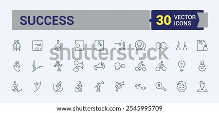 Success vector line icon set. Includes thin line development, career, prize, medal, man, success and more. Set of line pictogram. Editable vector stroke.