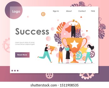 Success vector website template, web page and landing page design for website and mobile site development. Business team celebrating victory, successful project.