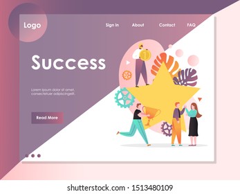 Success vector website template, web page and landing page design for website and mobile site development. Successful team winners getting rewards.