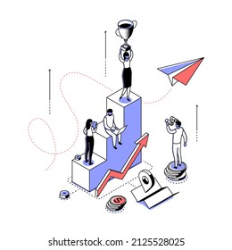 Success and victory - modern line isometry design style illustration