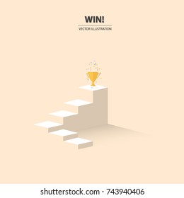 Success is waiting for us at the top of the stairs. Business concept of goals, success, achievement and challenge. Vector illustration.