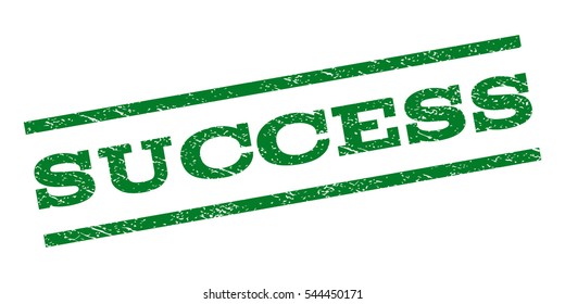 Success watermark stamp. Text caption between parallel lines with grunge design style. Rubber seal stamp with dust texture. Vector green color ink imprint on a white background.