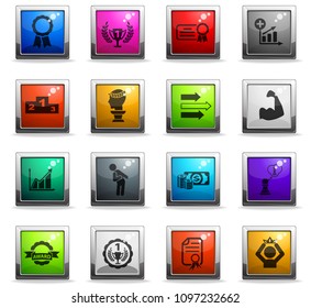success web icons in square colored buttons for user interface design