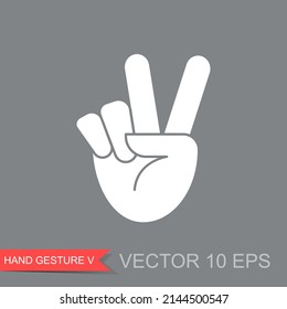 Éxito, concepto del ganador icono plano. Gesto de la mano de la victoria o de la paz V signo,