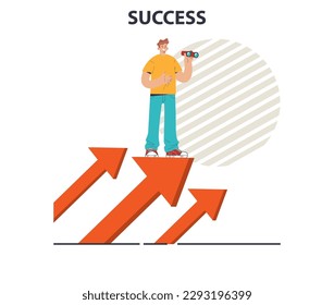 Success. Winning in competition. Getting reward or prize for achievement. Inspiration for a hard work and positive result. Flat vector illustration