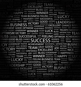 SUCCESS. Word collage on black background. Illustration with different association terms.