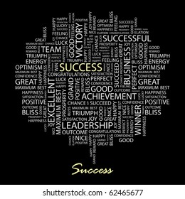 SUCCESS. Word collage on black background. Vector illustration.