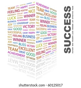 SUCCESS. Word collage on white background. Illustration with different association terms.