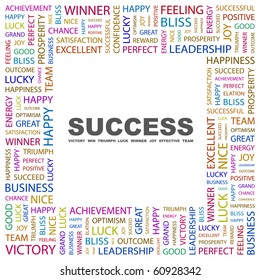 SUCCESS. Word collage on white background. Illustration with different association terms.