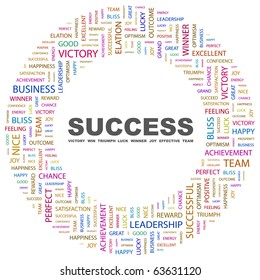 SUCCESS. Word collage on white background. Illustration with different association terms.