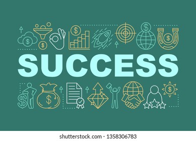 Success word concepts banner. Startup launch. Business development. Commercial industry. Goal achieving. Isolated lettering typography idea with linear icons. Vector outline illustration