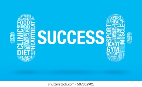 Success word in dumbbell fitness concept, vector illustration