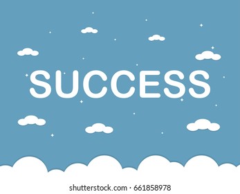 Success word on blue sky. Vector illustration.
