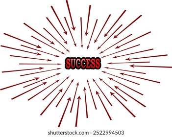 'SUCCESS' written in bold red letters in the center of a white background. arrow vector , concept success