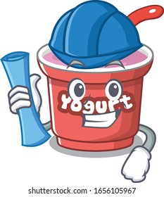 A success of yogurt Architect having blue prints and blue helmet