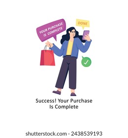 Success! Your Purchase Is Complete flat style design vector stock illustrations. 