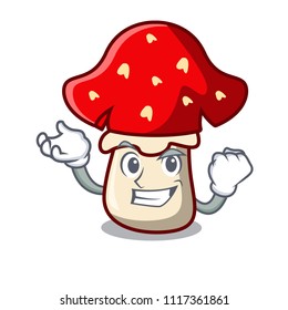 Successful amanita mushroom character cartoon