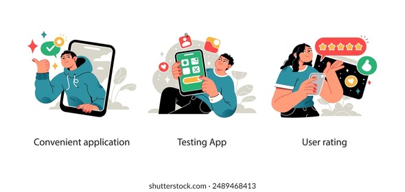 Successful app development process. Visual stories collection