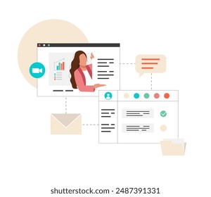 Erfolgreiche App-Arbeitsumgebung für Bürodokumentationsstruktur und Aufgabenverwaltung. Vektorgrafik bunte Illustration isoliert auf weißem Hintergrund.