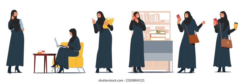 Successful Arab Muslim Businesswoman Character , Breaking Barriers And Thriving In Various Industries. A Role Model For Empowerment And Entrepreneurship. Cartoon People Vector Illustration