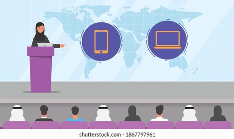 A successful Arab woman pitches a tech idea for the future