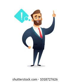 Successful beard businessman character saying some important information. Business concept illustration