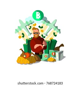 Successful bitcoin miner vector illustration