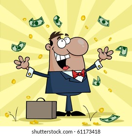 Successful Black Businessman Standing Under Falling Money