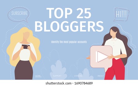 Successful Bloggers Awarding Ceremony or Event, Social Media Projects Popularity Rating Research, Digital Marketing Analysis Service Trendy Flat Vector Web Banner, Landing Page Template Illustration