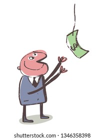 Successful business. Businessman catches money. Vector illustration	