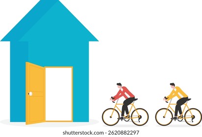 Successful business, businessman standing in front of open door

