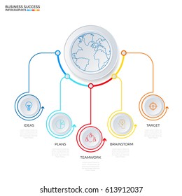 Successful business concept circle infographic template. Infographics with icons and elements. Can be used for workflow layout, diagram web design, infographics. Vector Illustration
