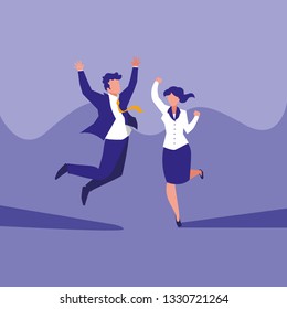 successful business couple celebrating characters