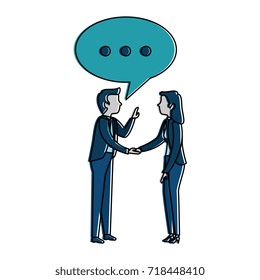 successful business couple with speech bubble avatars characters