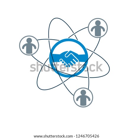 Successful Business creative logo, handshake agreement sign, vector conceptual symbol isolated on white background. Special and unique sign.