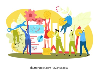 Successful business creative teamwork vector illustration. Businessmen team woorking together and making money concept. Creativity, success.