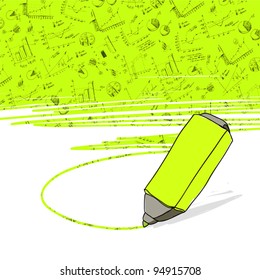 Successful business graphs highlighted in yellow with highlighter office yellow marker. Vector.